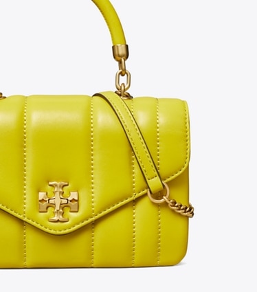 Tory Burch designer crossbody bags Mini Kira Top-Handle Bag in Island Chartreuse angle