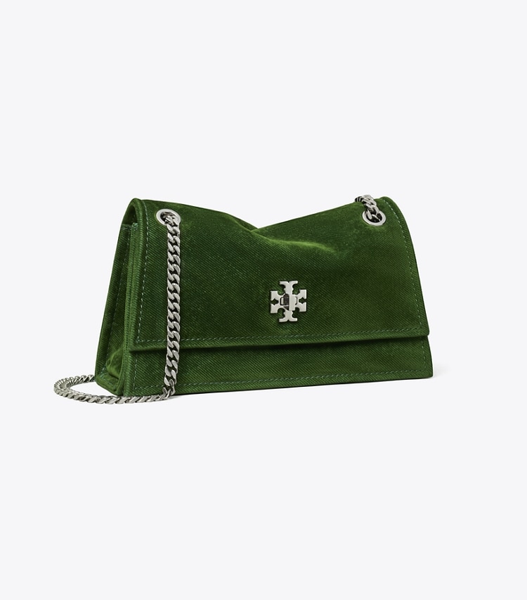 Tory Burch designer shoulder bags Mini Kira Turnlock Flocked Shoulder Bag in Emerald angle