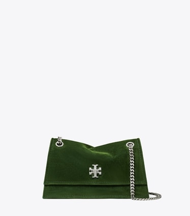 Tory Burch designer shoulder bags Mini Kira Turnlock Flocked Shoulder Bag in Emerald front