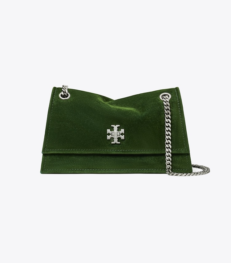 Tory Burch designer shoulder bags Mini Kira Turnlock Flocked Shoulder Bag in Emerald front