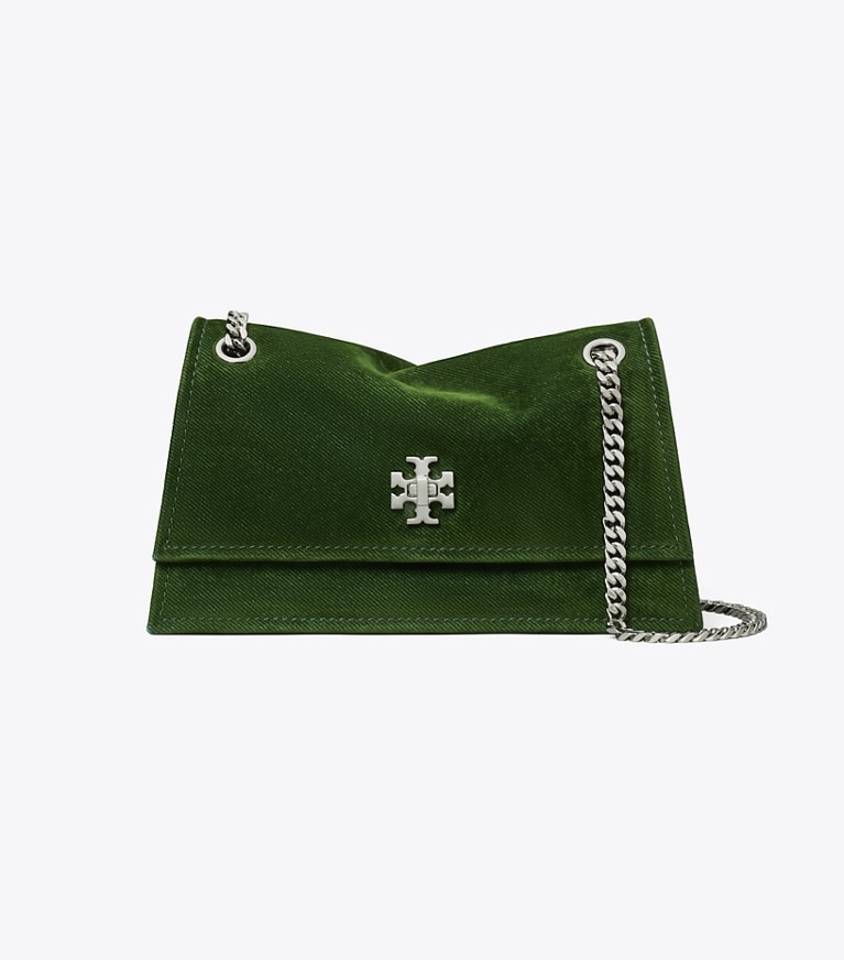 Tory Burch designer shoulder bags Mini Kira Turnlock Flocked Shoulder Bag in Emerald angle