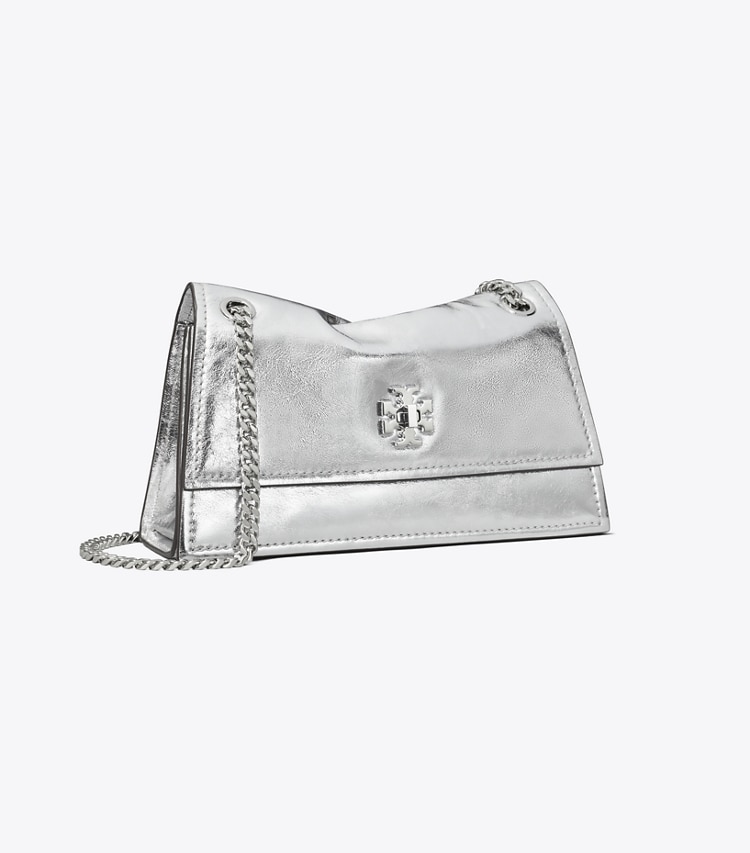 Tory Burch designer shoulder bags Mini Kira Turnlock Metallic Shoulder Bag in Silver angle