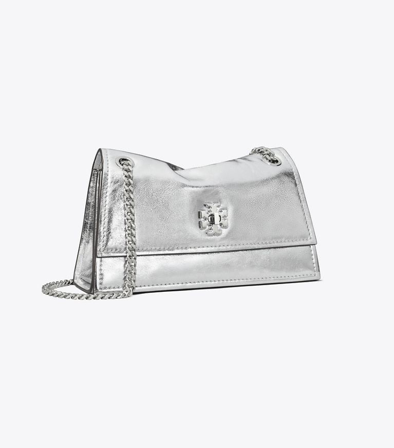 Tory Burch designer shoulder bags Mini Kira Turnlock Metallic Shoulder Bag in Silver angle