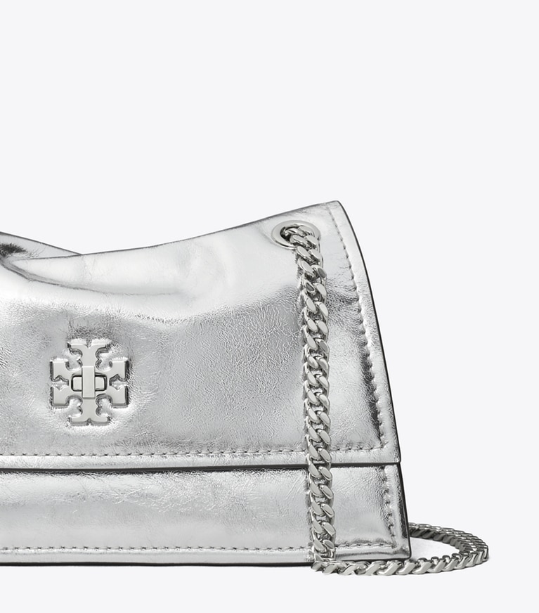 Tory Burch designer shoulder bags Mini Kira Turnlock Metallic Shoulder Bag in Silver angle