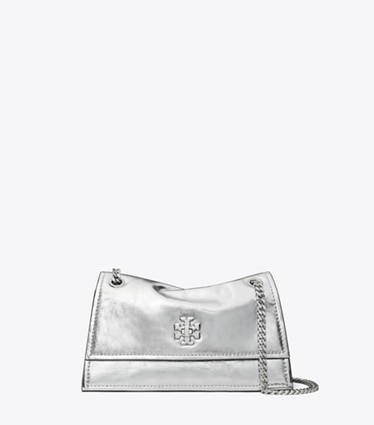 Tory Burch designer shoulder bags Mini Kira Turnlock Metallic Shoulder Bag in Silver front