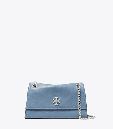 Tory Burch designer shoulder bags Mini Kira Turnlock Shoulder Bag in Steel Blue front