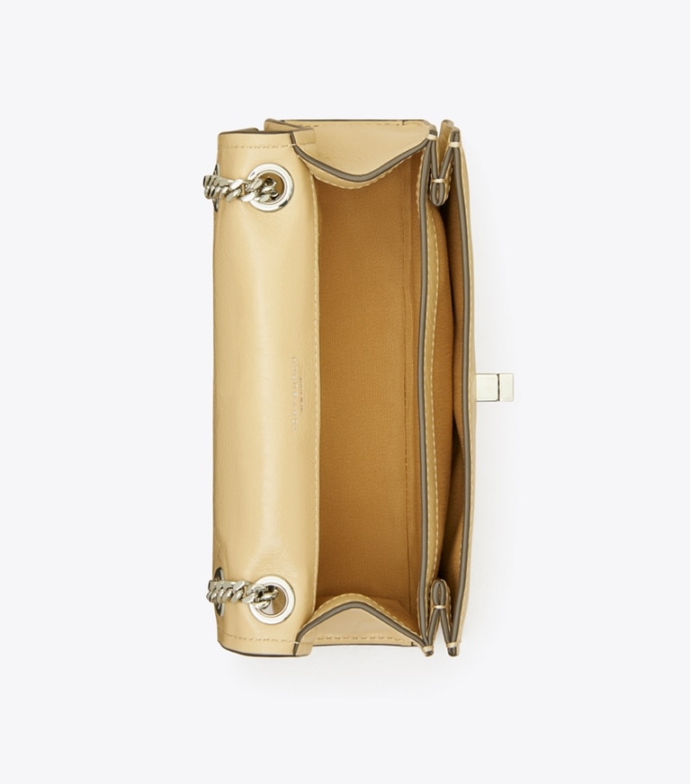 Tory Burch designer shoulder bags Mini Kira Turnlock Shoulder Bag in Praline angle