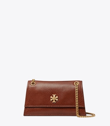 Tory Burch designer shoulder bags Mini Kira Turnlock Snake-Embossed Shoulder Bag in Sweet Maple front