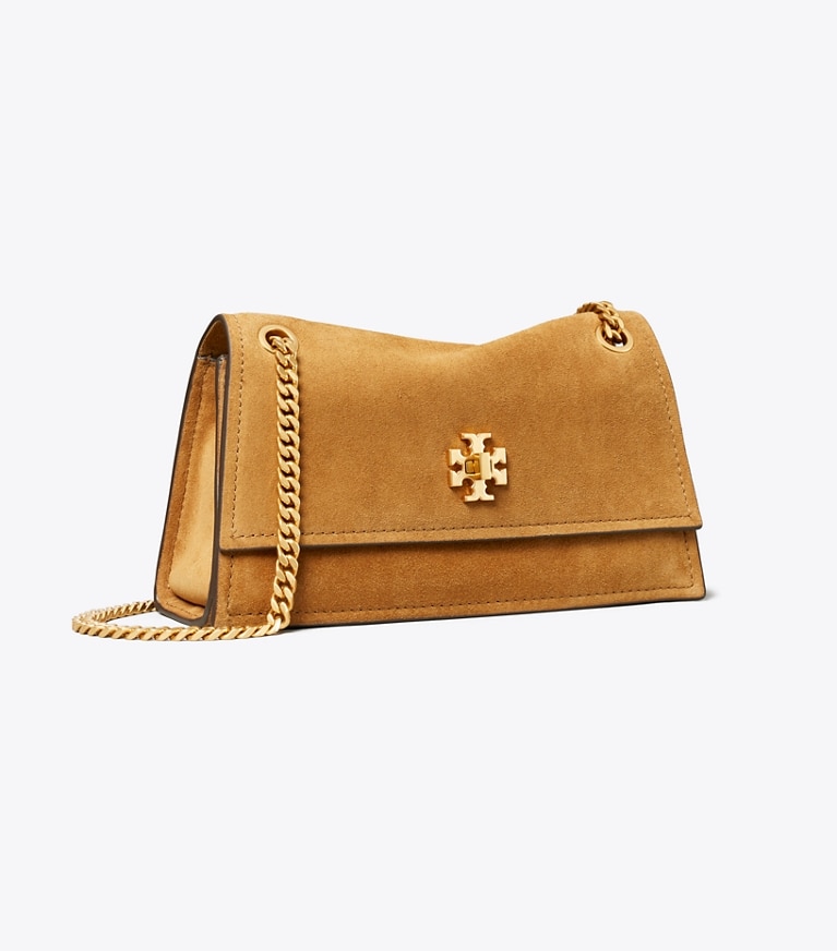 Tory Burch designer shoulder bags Mini Kira Turnlock Suede Shoulder Bag in Toffee angle