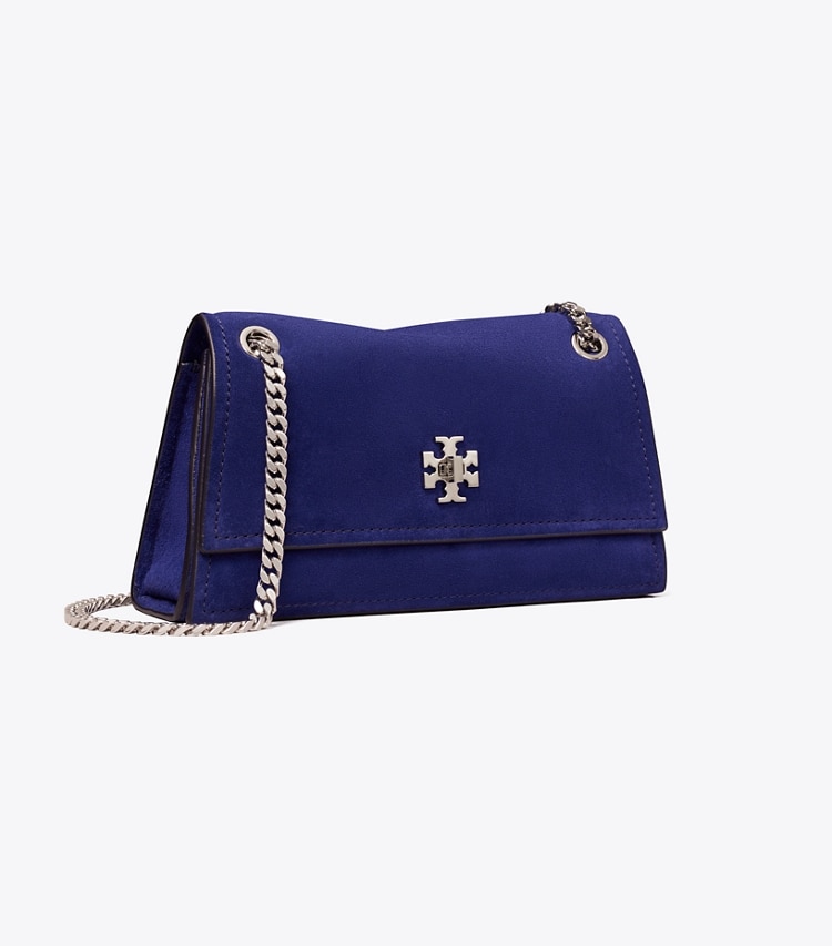 Tory Burch designer shoulder bags Mini Kira Turnlock Suede Shoulder Bag in Ballpoint Blue angle