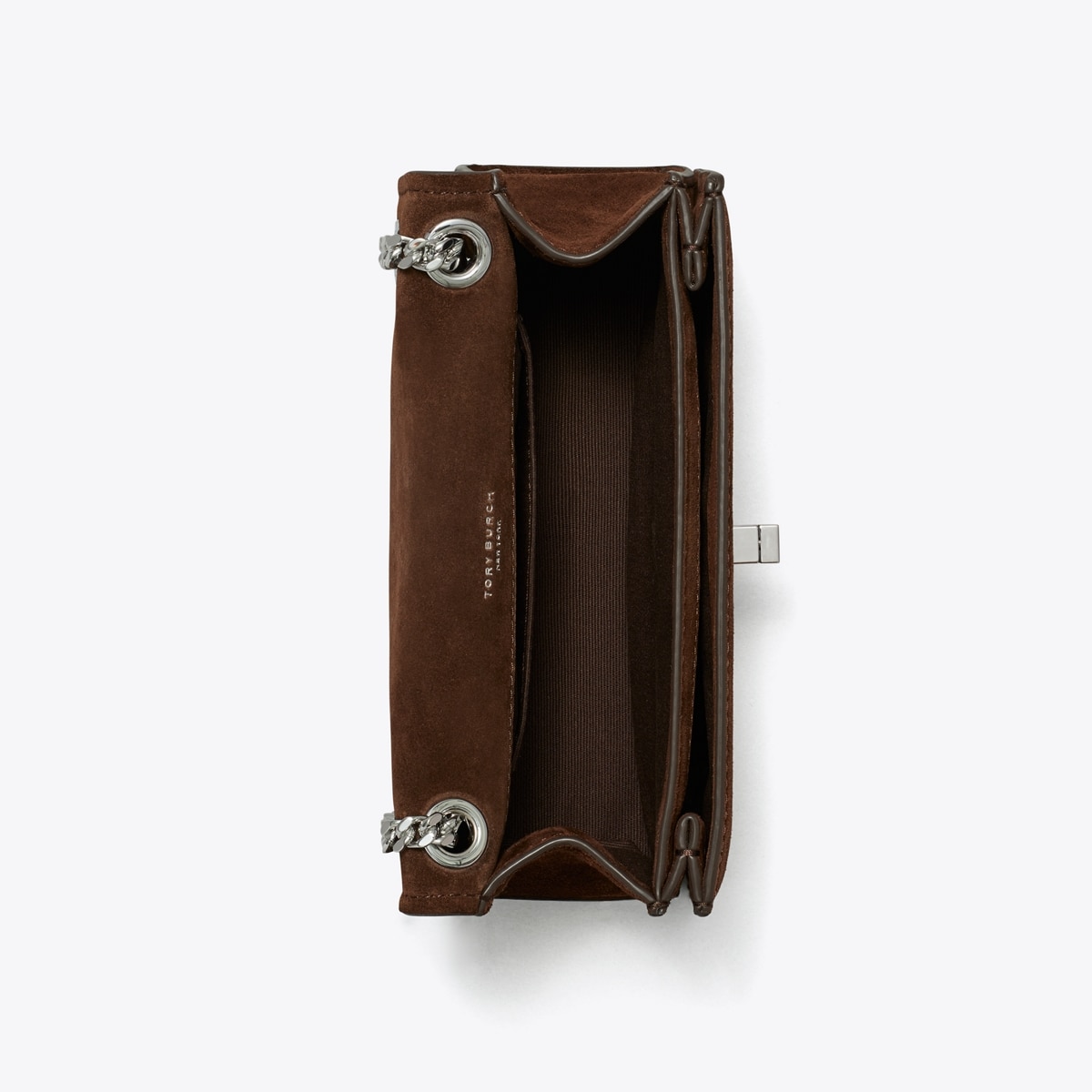 Mini Kira Turnlock Suede Shoulder Bag in dark brown | Tory Burch