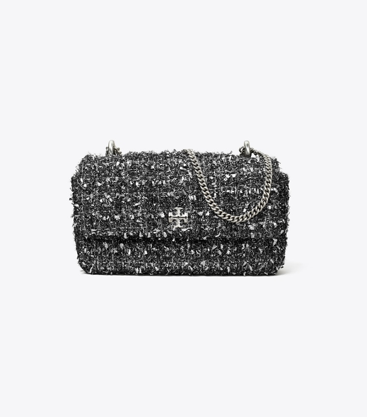 Tory Burch designer crossbody bags Mini Kira Tweed Flap Bag in Black Multi front