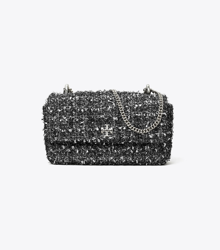 Tory Burch designer crossbody bags Mini Kira Tweed Flap Bag in Black Multi angle
