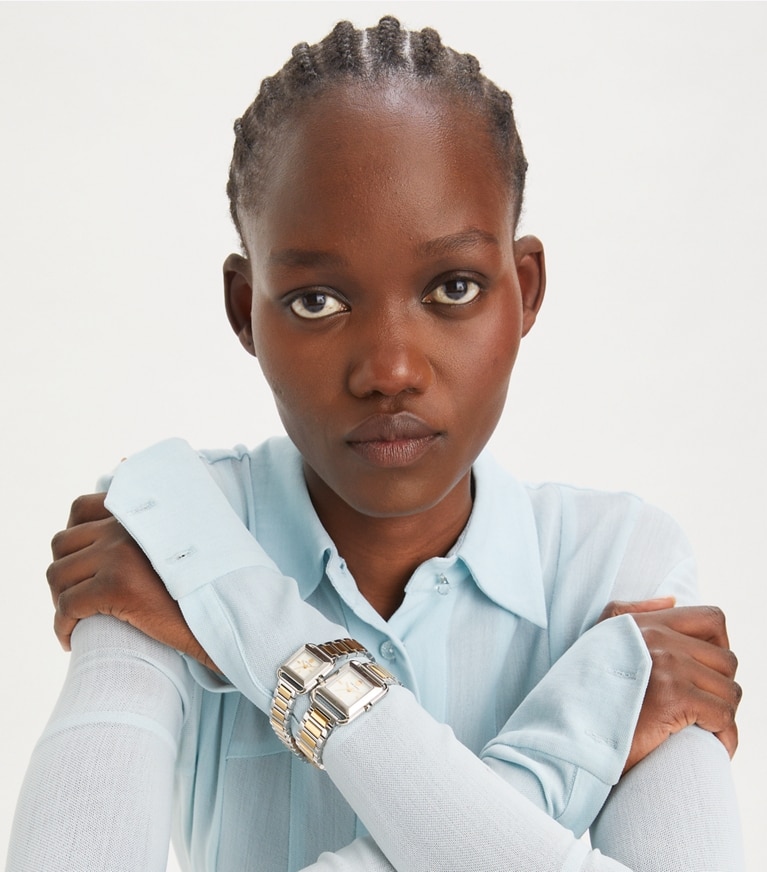 Tory Burch designer strap watches Mini Kira Watch in IVORY/TWO-TONE front