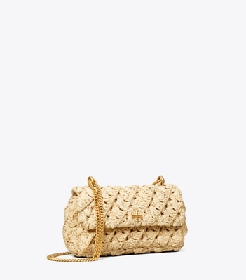 Tory Burch designer crossbody bags Mini Kira Woven Flap Bag in Natural angle