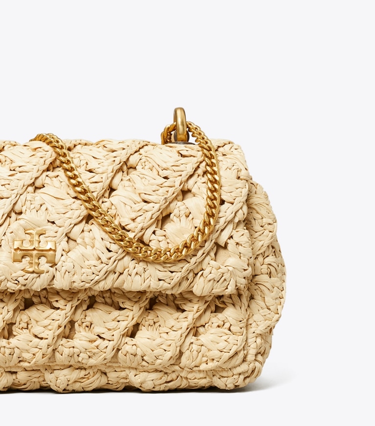 Tory Burch designer crossbody bags Mini Kira Woven Flap Bag in Natural angle