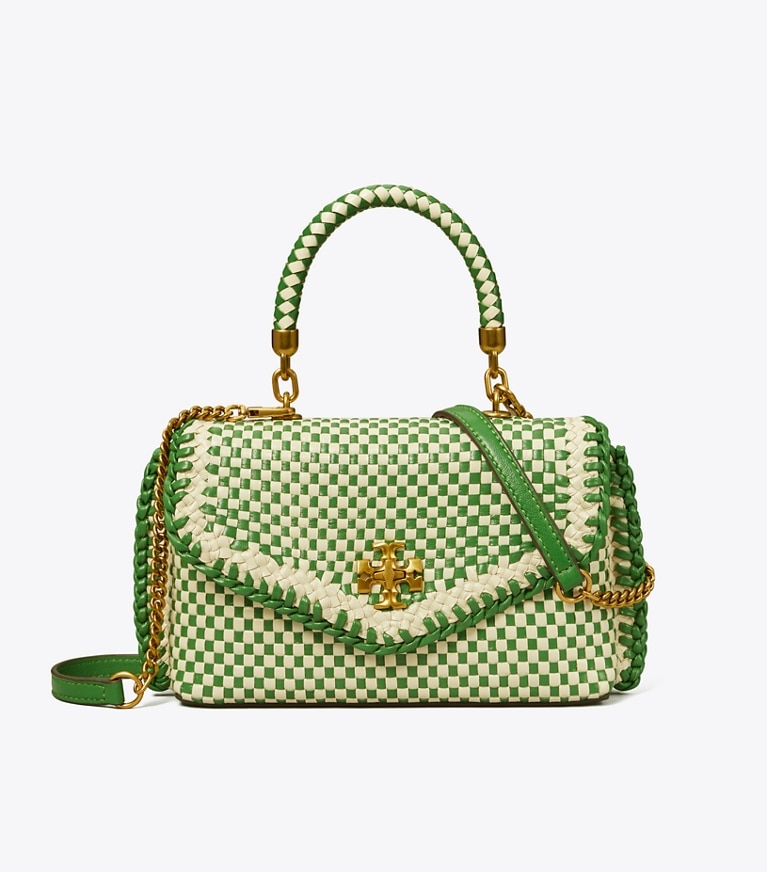 Tory Burch designer crossbody bags Mini Kira Woven Top-Handle Bag in Monstera angle