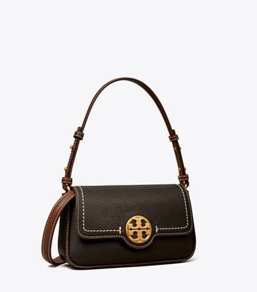 Tory Burch designer ショルダーバッグ レザー フラップ ミニショルダーバッグ in Black angle