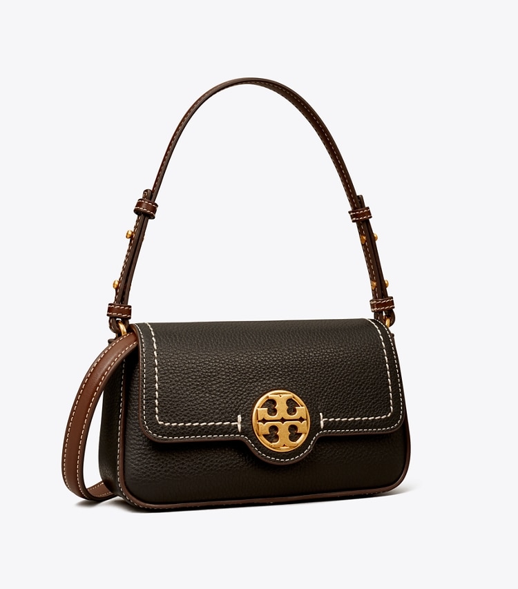 Tory Burch designer shoulder bags Mini Leather Flap Shoulder Bag in Black angle