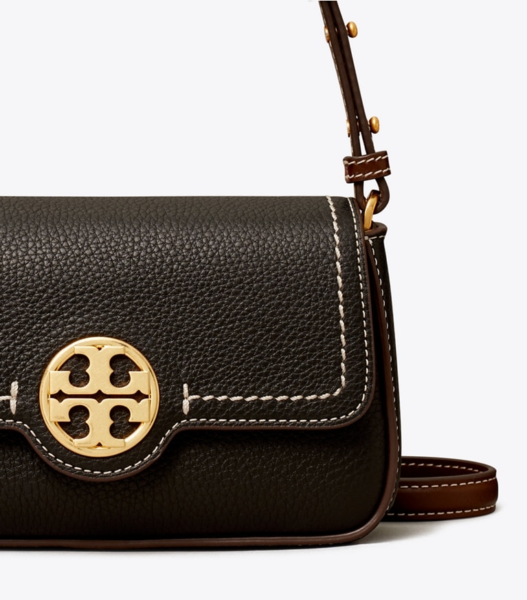 Tory Burch designer shoulder bags Mini Leather Flap Shoulder Bag in Black angle