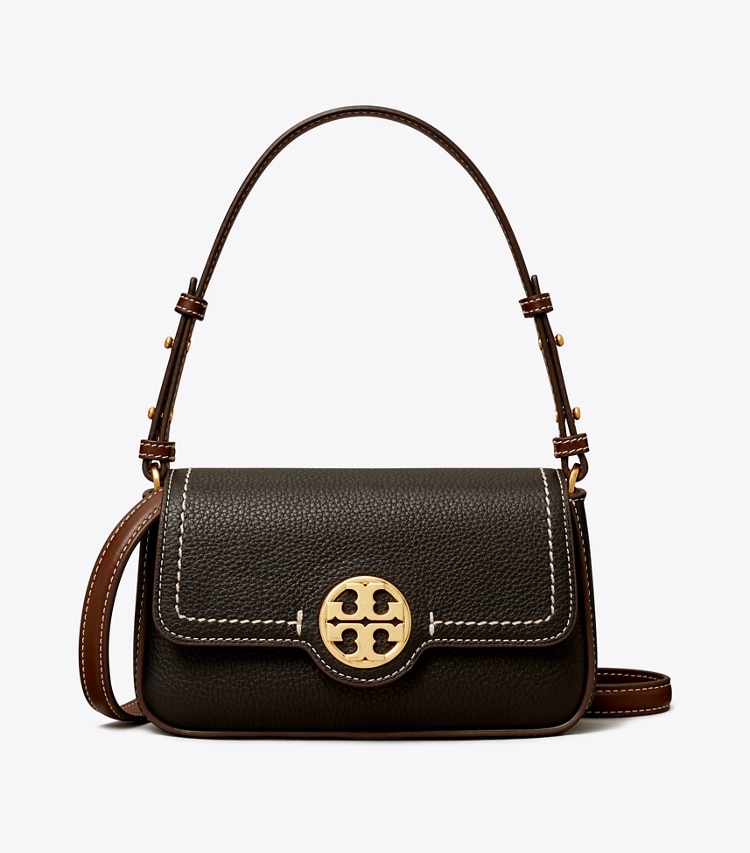 Tory Burch designer shoulder bags Mini Leather Flap Shoulder Bag in Black front