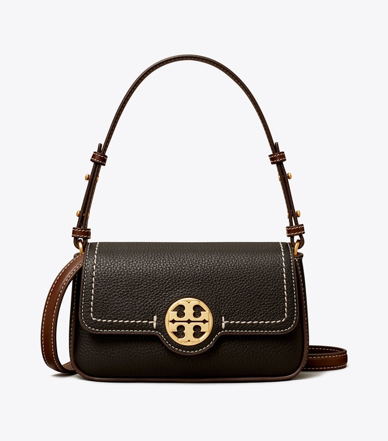 Tory Burch designer shoulder bags Mini Leather Flap Shoulder Bag in Black angle