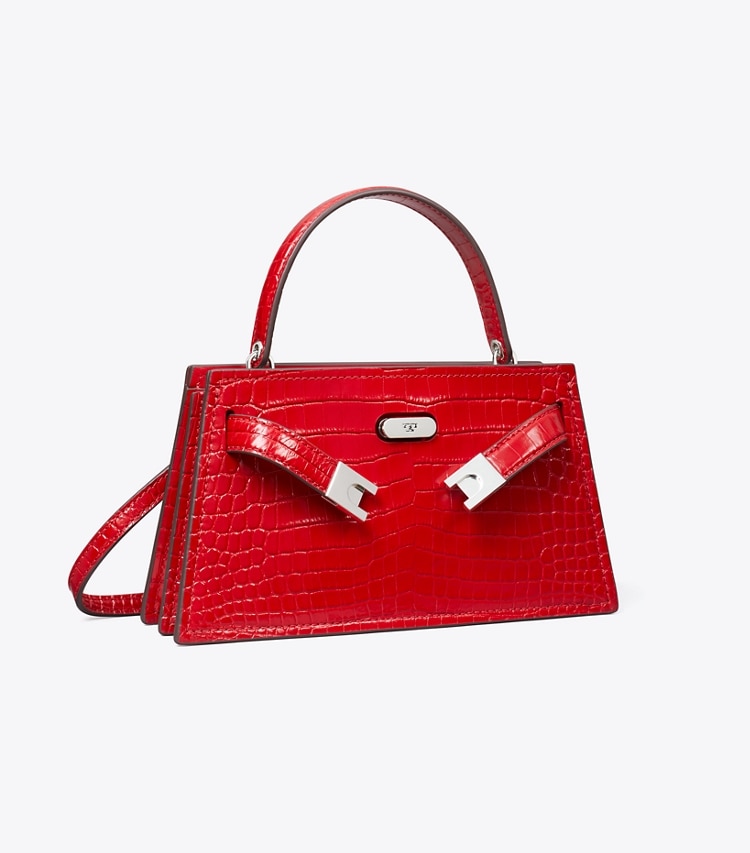 Tory Burch designer mini bags Mini Lee Radziwill Croc-Embossed Top-Handle Bag in Red Sky angle