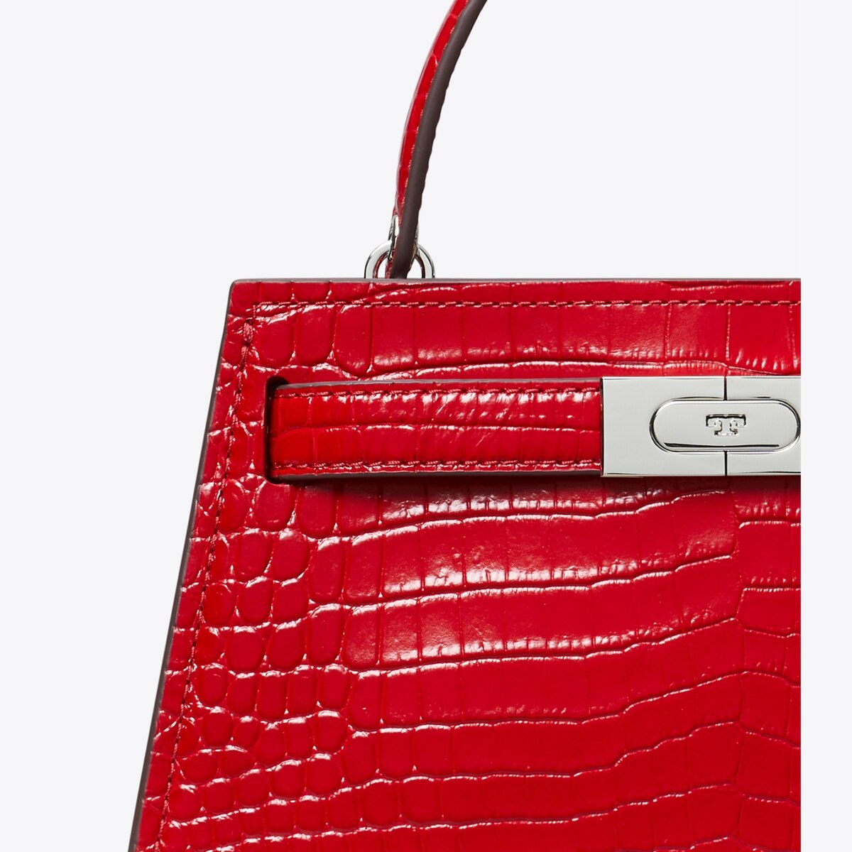 Tory Burch crocodile embossed mini backpack liberty red Mini Lee Radziwill Croc-Embossed Top-Handle Bag, Red Sky  main image 2