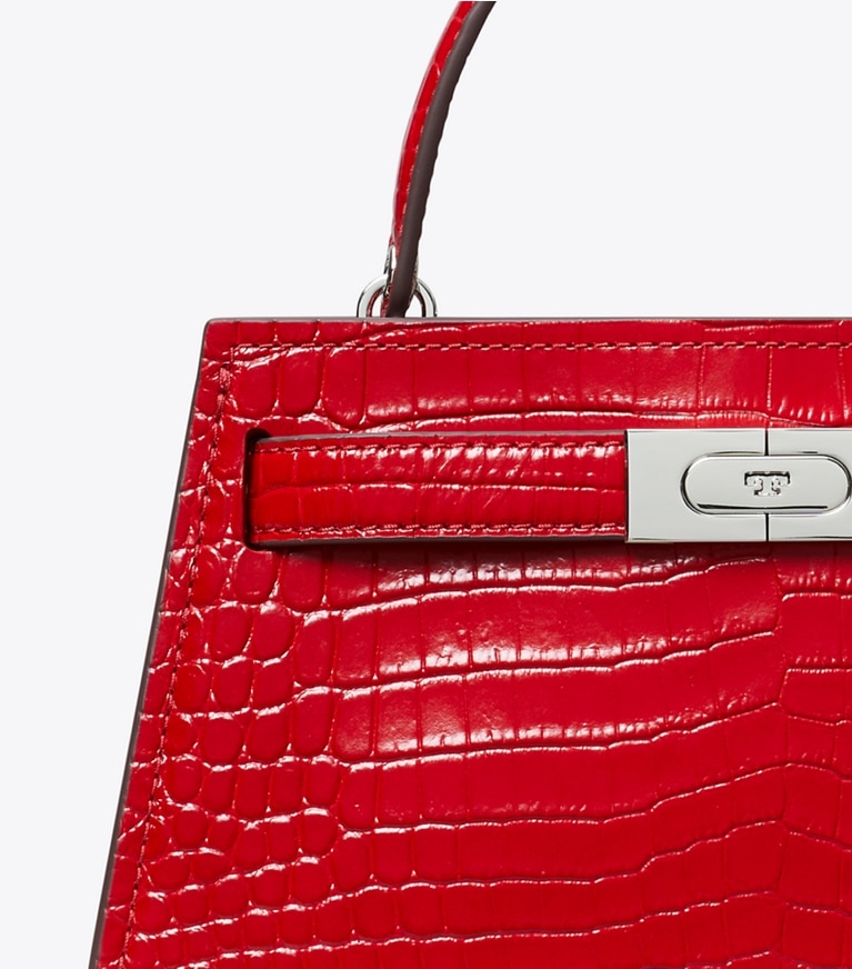 Tory Burch designer mini bags Mini Lee Radziwill Croc-Embossed Top-Handle Bag in Red Sky angle