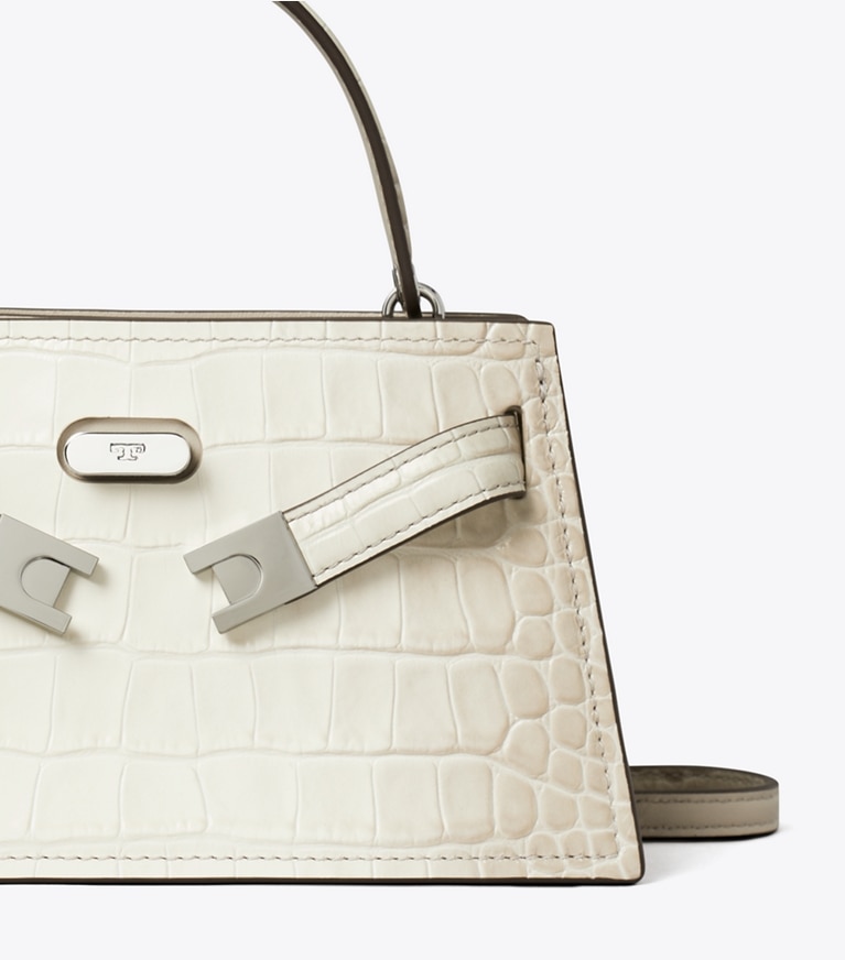 Tory Burch designer mini bags Mini Lee Radziwill Embossed Degradé Top-Handle Bag in Ivory Degrade angle