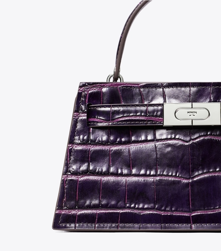 Tory Burch designer mini bags Mini Lee Radziwill Embossed Top-Handle Bag in Purple detail