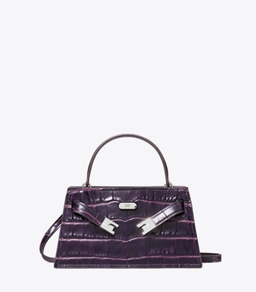 Tory Burch designer crossbody bags Mini Lee Radziwill Embossed Top-Handle Bag in Purple front