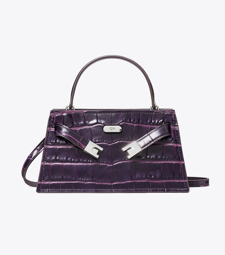 Tory Burch designer mini bags Mini Lee Radziwill Embossed Top-Handle Bag in Purple front