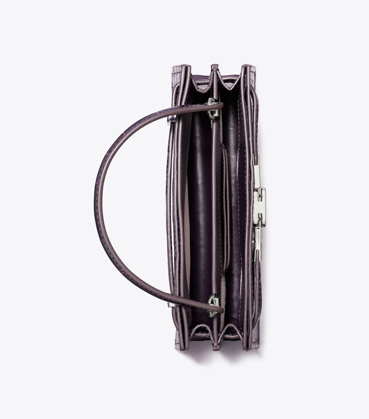 Tory Burch designer mini bags Mini Lee Radziwill Embossed Top-Handle Bag in Purple overhead