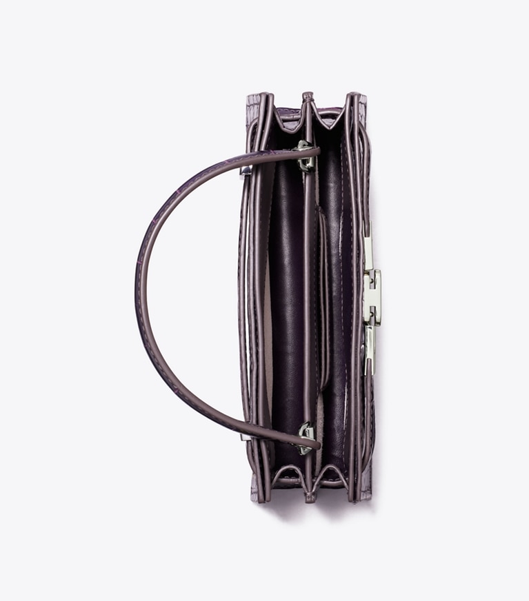 Tory Burch designer mini bags Mini Lee Radziwill Embossed Top-Handle Bag in Purple angle