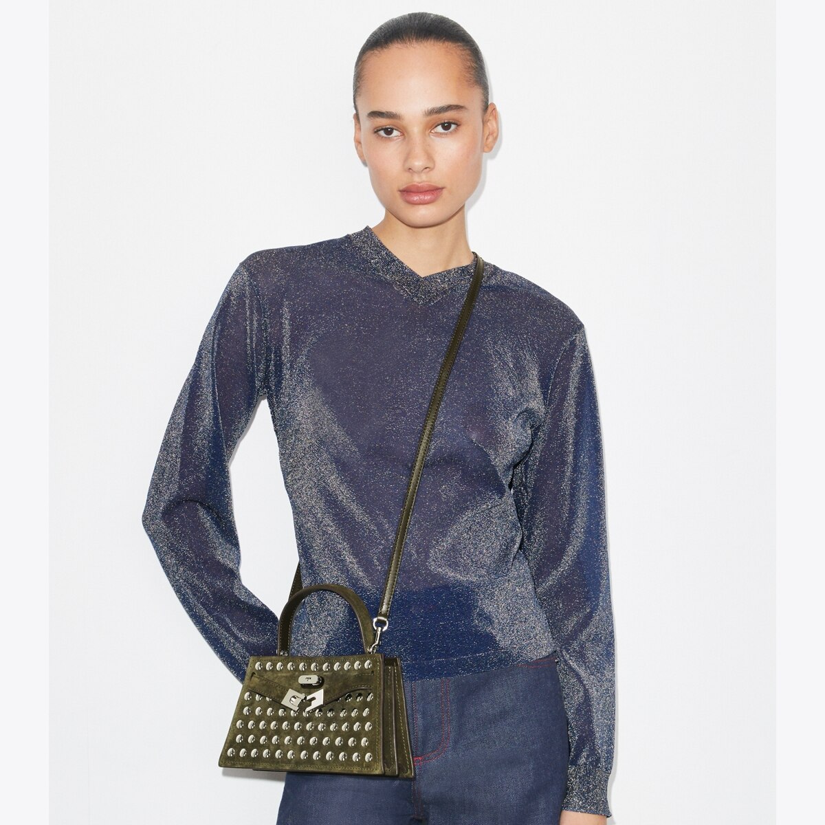 Mini Lee Radziwill Studded Suede Top-Handle Bag: Women's Handbags
