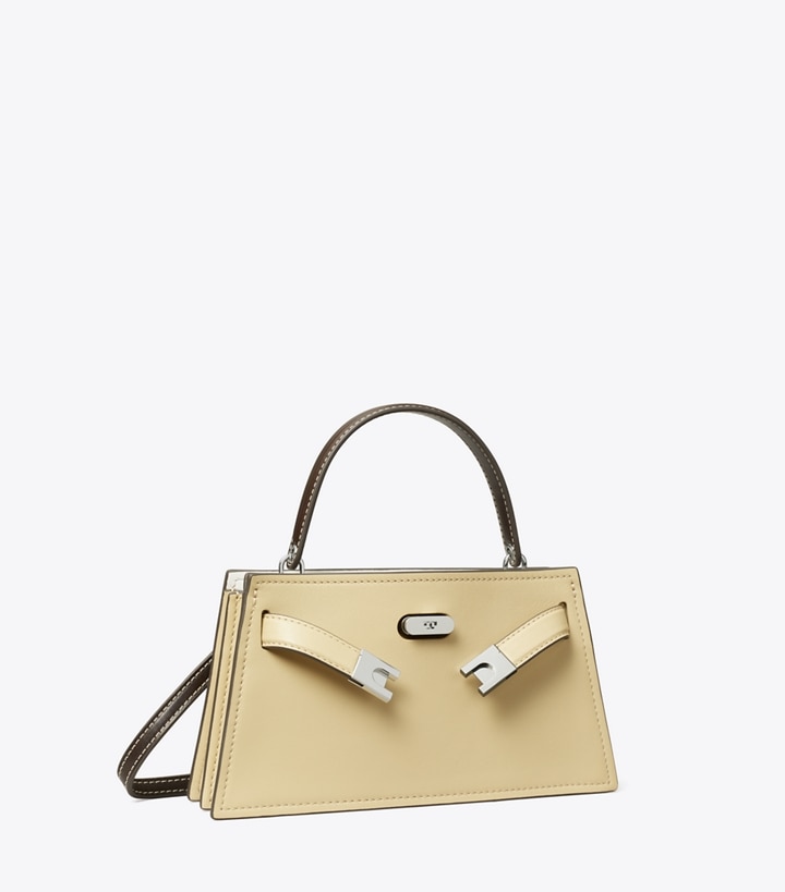 Tory Burch designer mini bags Mini Lee Radziwill Top-Handle Bag in Praline angle