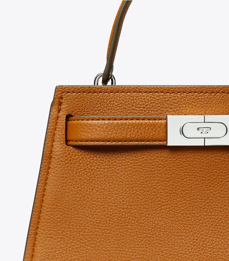 Tory Burch designer mini bags Mini Lee Radziwill Top-Handle Bag in BOURBON angle
