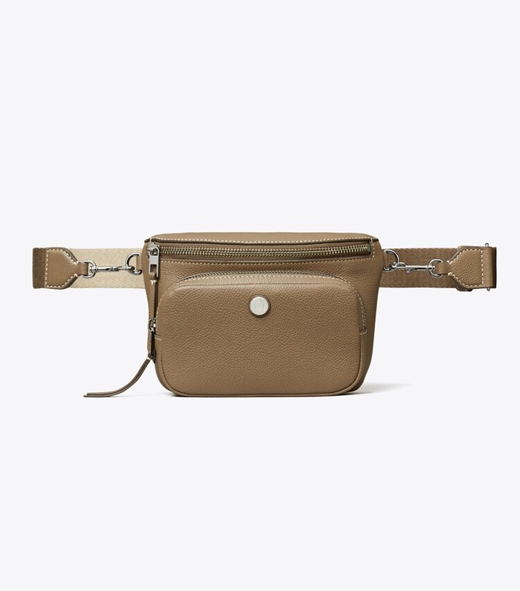 Tory Burch designer marsupio Mini marsupio in pelle martellata in Wild Mushroom front