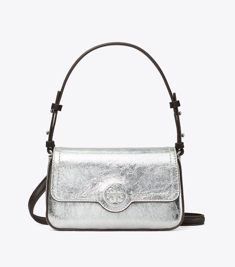 Tory Burch designer shoulder bags Mini Metallic Leather Shoulder Bag in Silver front