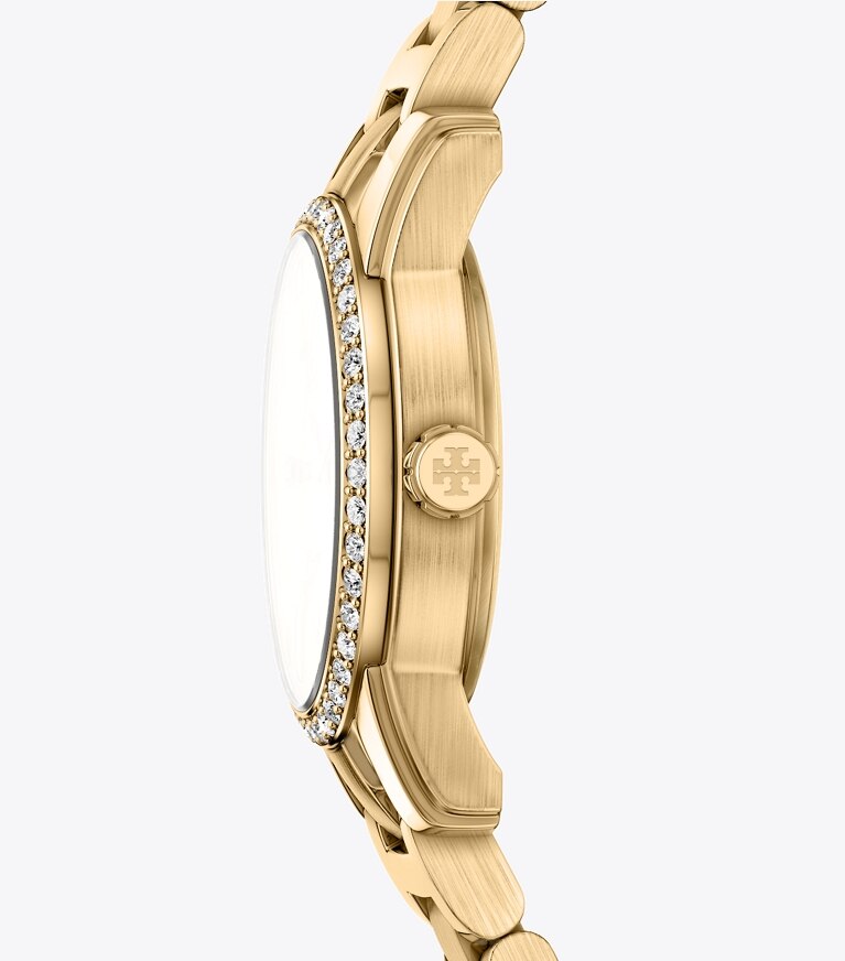 Tory Burch designer armbanduhren Mini Miller Armbanduhr in MOP/PALE GOLD/PAVE side