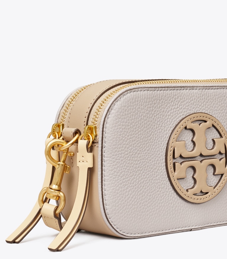 Tory Burch designer crossbody bags Mini Miller Colorblock Crossbody in Bay Gray Multi detail