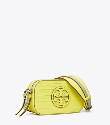 Tory Burch designer crossbody bags Mini Miller Croc-Embossed Crossbody Bag in Lemon Chiffon angle