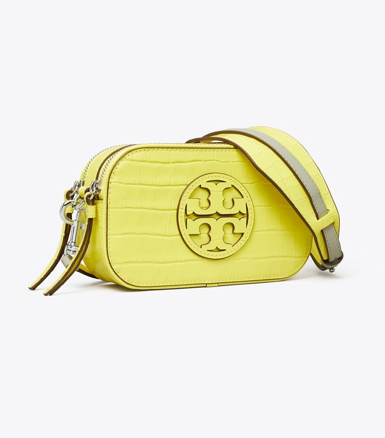 Tory Burch designer crossbody bags Mini Miller Croc-Embossed Crossbody Bag in Lemon Chiffon angle