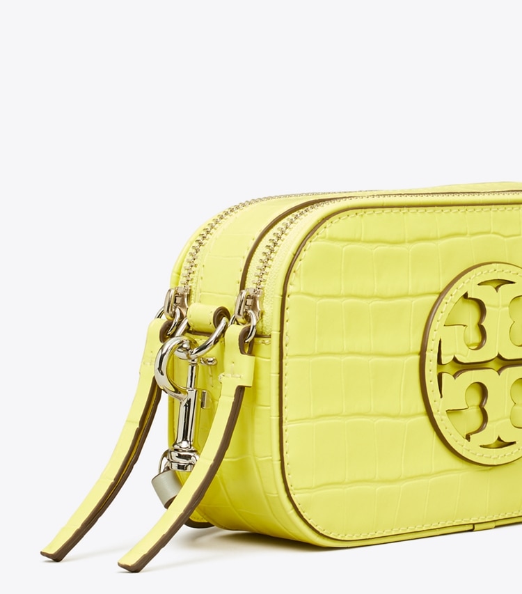 Tory Burch designer crossbody bags Mini Miller Croc-Embossed Crossbody Bag in Lemon Chiffon detail