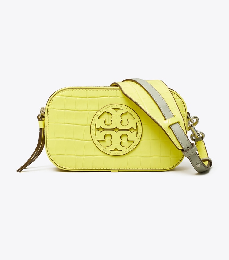Tory Burch designer crossbody bags Mini Miller Croc-Embossed Crossbody Bag in Lemon Chiffon front