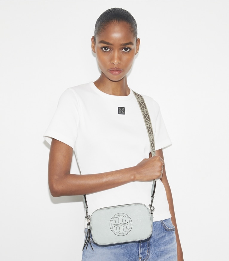 Tory Burch designer crossbody bags Mini Miller Crossbody Bag in Light Titanium angle