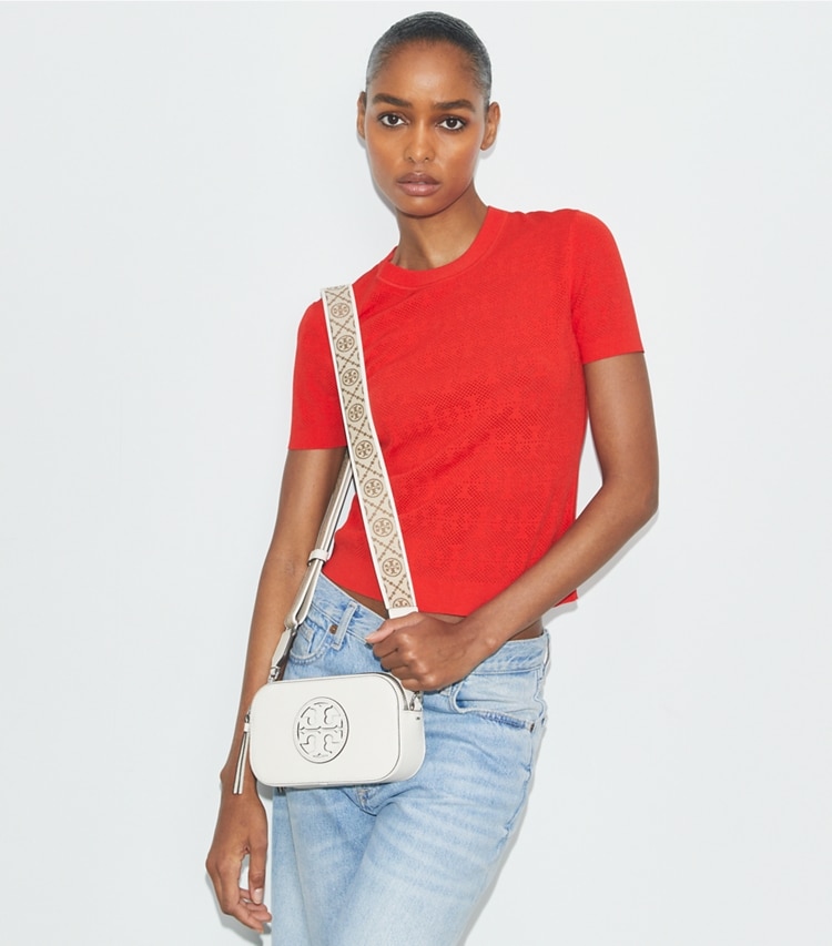 Tory Burch designer crossbody bags Mini Miller Crossbody Bag in NEW IVORY accessory on model