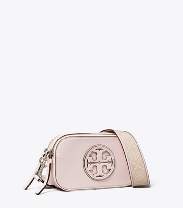 Tory Burch designer クロスボディバッグ ミラー パテント ボーダー ミニクロスボディバッグ in Pale Pink angle