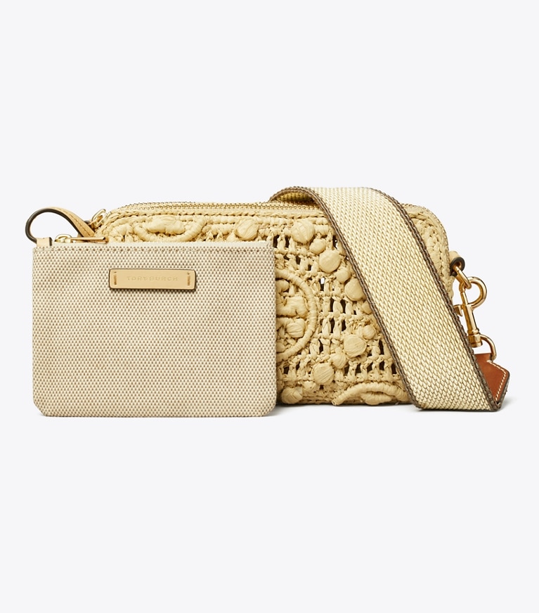 Tory Burch designer crossbody bags Mini Miller Crossbody Bag aus Raffiabast mit T-Monogramm in Natural angle